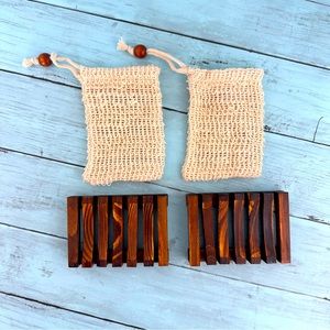 Soap Saver Bag and Wood Soap Dish TWO of Each